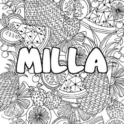 Coloraci&oacute;n del nombre MILLA - decorado mandala de frutas
