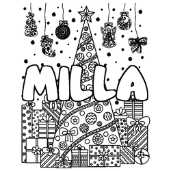 Coloraci&oacute;n del nombre MILLA - decorado &aacute;rbol de Navidad y regalos