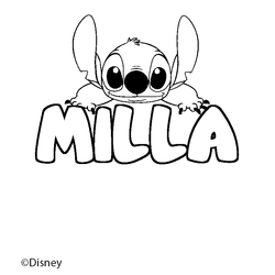 Coloraci&oacute;n del nombre MILLA - decorado Stitch