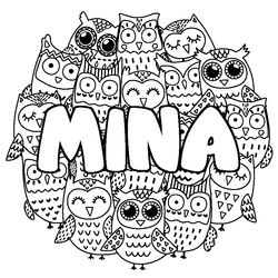 Coloraci&oacute;n del nombre MINA - decorado b&uacute;hos