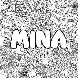 Coloraci&oacute;n del nombre MINA - decorado mandala de frutas