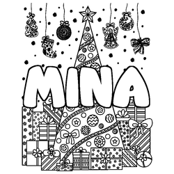 Coloraci&oacute;n del nombre MINA - decorado &aacute;rbol de Navidad y regalos