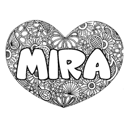 Coloraci&oacute;n del nombre MIRA - decorado mandala de coraz&oacute;n