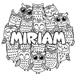 Coloraci&oacute;n del nombre MIRIAM - decorado b&uacute;hos