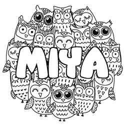 Coloraci&oacute;n del nombre MIYA - decorado b&uacute;hos