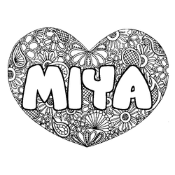 Coloraci&oacute;n del nombre MIYA - decorado mandala de coraz&oacute;n
