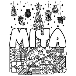 Coloraci&oacute;n del nombre MIYA - decorado &aacute;rbol de Navidad y regalos