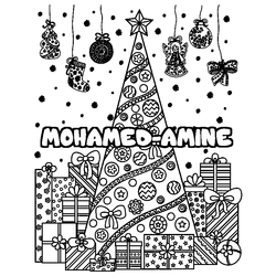 Coloraci&oacute;n del nombre MOHAMED-AMINE - decorado &aacute;rbol de Navidad y regalos