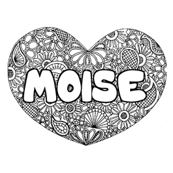 Coloraci&oacute;n del nombre MOISE - decorado mandala de coraz&oacute;n