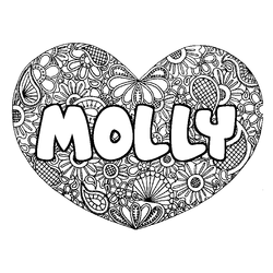 Coloraci&oacute;n del nombre MOLLY - decorado mandala de coraz&oacute;n