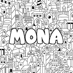 Coloraci&oacute;n del nombre MONA - decorado ciudad