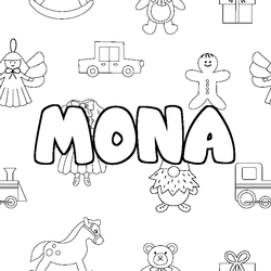 Coloraci&oacute;n del nombre MONA - decorado juguetes