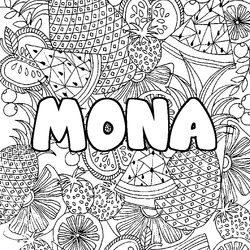 Coloraci&oacute;n del nombre MONA - decorado mandala de frutas