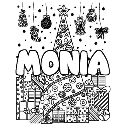 Coloraci&oacute;n del nombre MONIA - decorado &aacute;rbol de Navidad y regalos