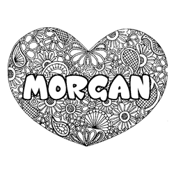 Coloraci&oacute;n del nombre MORGAN - decorado mandala de coraz&oacute;n