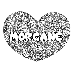 Coloraci&oacute;n del nombre MORGANE - decorado mandala de coraz&oacute;n