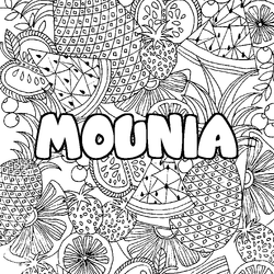 Coloraci&oacute;n del nombre MOUNIA - decorado mandala de frutas