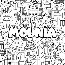 Coloraci&oacute;n del nombre MOUNIA - decorado ciudad