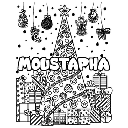 Coloraci&oacute;n del nombre MOUSTAPHA - decorado &aacute;rbol de Navidad y regalos