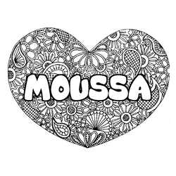 Coloraci&oacute;n del nombre MOUSSA - decorado mandala de coraz&oacute;n