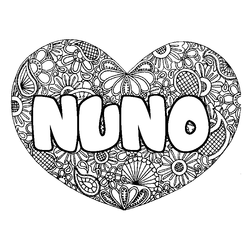 Coloraci&oacute;n del nombre NUNO - decorado mandala de coraz&oacute;n