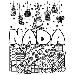 Coloraci&oacute;n del nombre NADA - decorado &aacute;rbol de Navidad y regalos