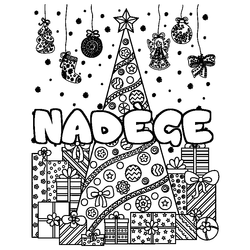 Coloraci&oacute;n del nombre NAD&Egrave;GE - decorado &aacute;rbol de Navidad y regalos