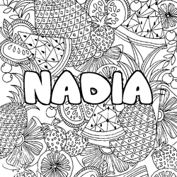 Coloraci&oacute;n del nombre NADIA - decorado mandala de frutas