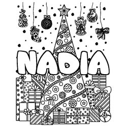 Coloraci&oacute;n del nombre NADIA - decorado &aacute;rbol de Navidad y regalos