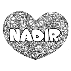 Coloraci&oacute;n del nombre NADIR - decorado mandala de coraz&oacute;n