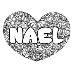 Coloraci&oacute;n del nombre NAEL - decorado mandala de coraz&oacute;n