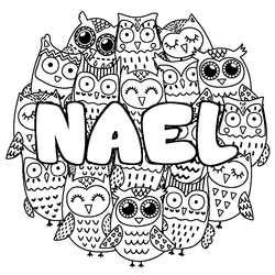 Coloraci&oacute;n del nombre NAEL - decorado b&uacute;hos