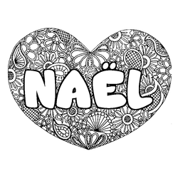 Coloraci&oacute;n del nombre NA&Euml;L - decorado mandala de coraz&oacute;n
