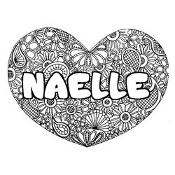 Coloraci&oacute;n del nombre NAELLE - decorado mandala de coraz&oacute;n