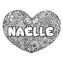 Coloraci&oacute;n del nombre NA&Euml;LLE - decorado mandala de coraz&oacute;n