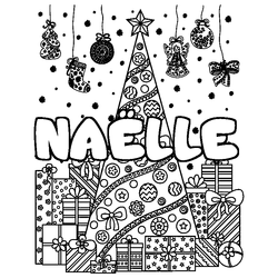 Coloraci&oacute;n del nombre NA&Euml;LLE - decorado &aacute;rbol de Navidad y regalos