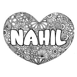 Coloraci&oacute;n del nombre NAHIL - decorado mandala de coraz&oacute;n