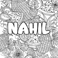 Coloraci&oacute;n del nombre NAHIL - decorado mandala de frutas