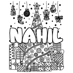Coloraci&oacute;n del nombre NAHIL - decorado &aacute;rbol de Navidad y regalos