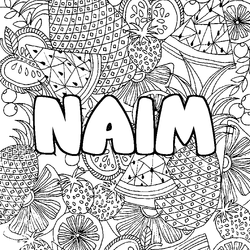 Coloraci&oacute;n del nombre NAIM - decorado mandala de frutas