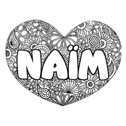 Coloraci&oacute;n del nombre NA&Iuml;M - decorado mandala de coraz&oacute;n