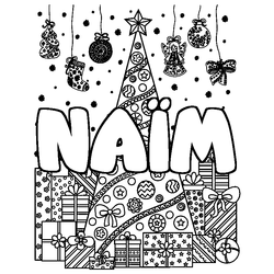 Coloraci&oacute;n del nombre NA&Iuml;M - decorado &aacute;rbol de Navidad y regalos