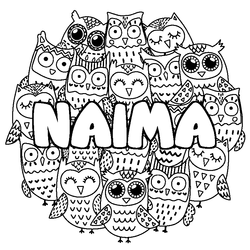 Coloraci&oacute;n del nombre NAIMA - decorado b&uacute;hos