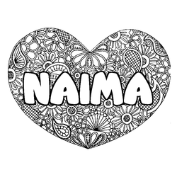 Coloraci&oacute;n del nombre NAIMA - decorado mandala de coraz&oacute;n