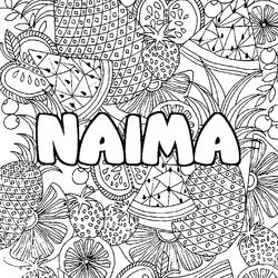 Coloraci&oacute;n del nombre NAIMA - decorado mandala de frutas