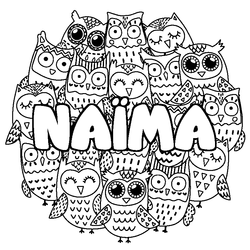 Coloraci&oacute;n del nombre NA&Iuml;MA - decorado b&uacute;hos