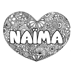 Coloraci&oacute;n del nombre NA&Iuml;MA - decorado mandala de coraz&oacute;n