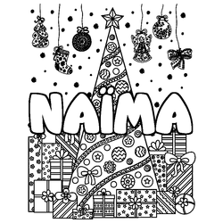 Coloraci&oacute;n del nombre NA&Iuml;MA - decorado &aacute;rbol de Navidad y regalos