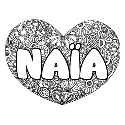 Coloraci&oacute;n del nombre NA&Iuml;A - decorado mandala de coraz&oacute;n