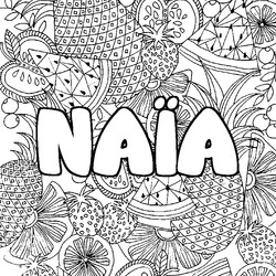 Coloraci&oacute;n del nombre NA&Iuml;A - decorado mandala de frutas